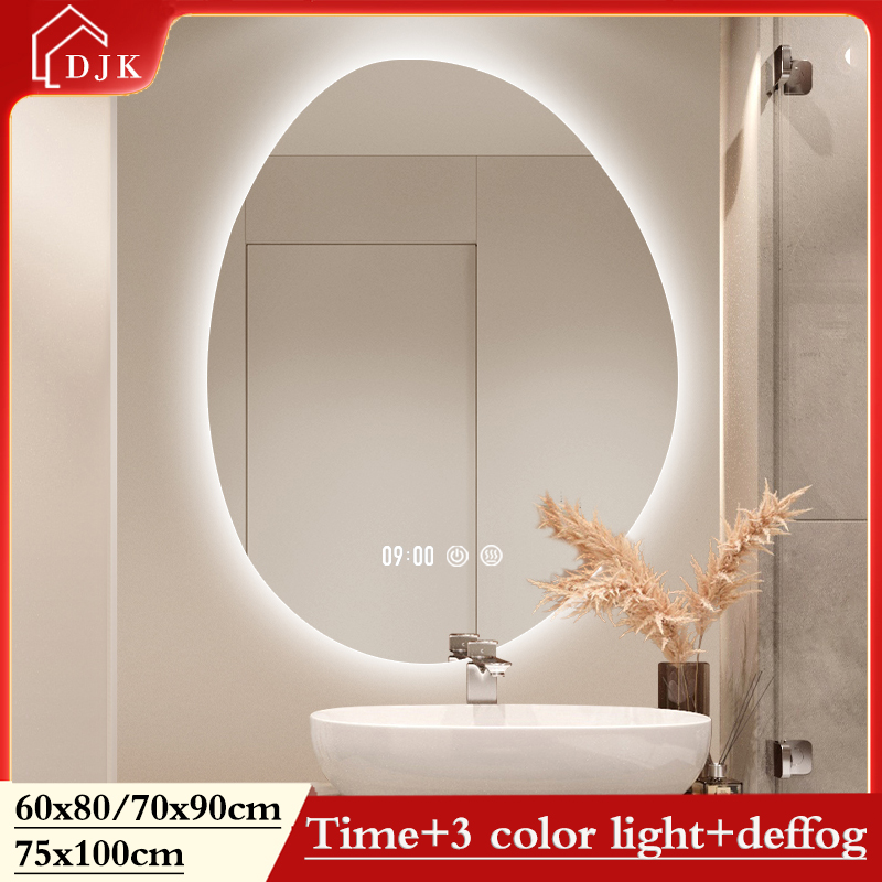 Three-color+demist+time Temperature+Bluetooth Bathroom Mirror with Light Wall-mounted Irregular Intelligent Makeup Mirror Demist Bathroom Luminous Special-shaped Bathroom Mirror ราคา 2,997 บาท*ส่งฟรี