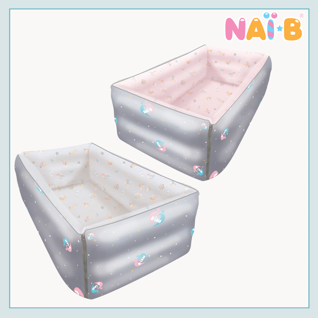Nai-B baby versatile bed S size: เตียงลมสำหรับเด็ก (คอกกั้นเด็ก) สีชมพู -เทา ขนาด S ราคา 14,260 บาท*ส่งฟรี