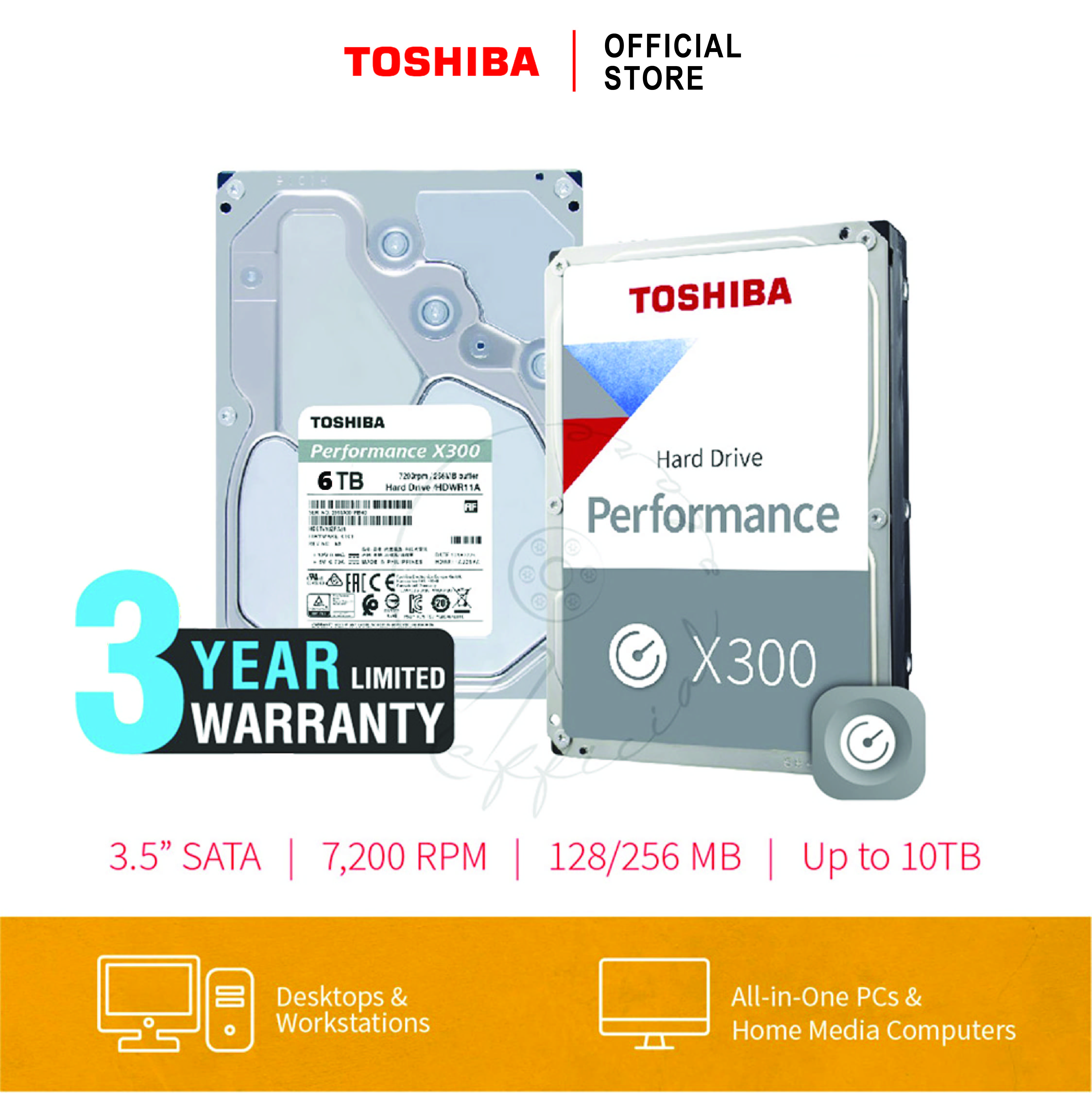 HARDDISK TOSHIBA 6TB (X300) HDWR160 SATA 3.5 7200RPM C/B 128 MB