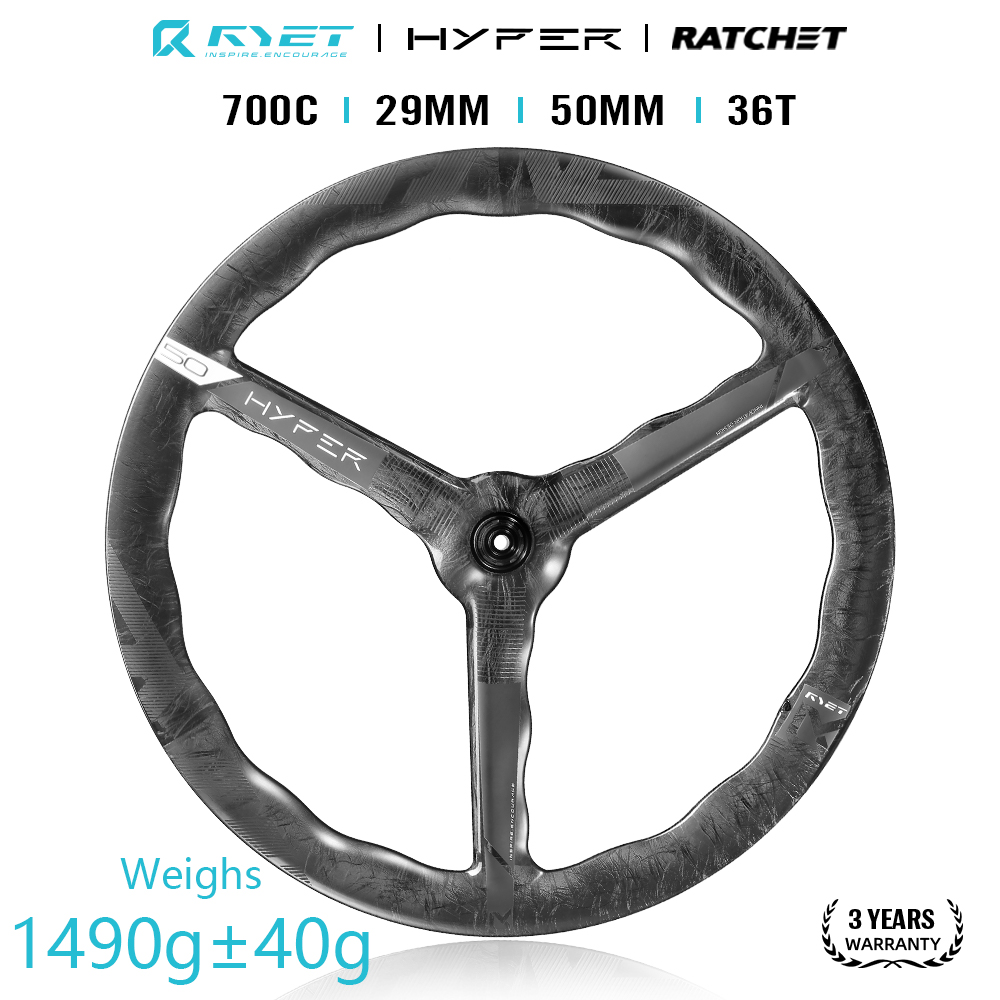 Ryet Carbon Wheels Tubeless Clincher Width 29mm Disc Brake 50mm 1490g 36 Ton Ratchet Hub Aero 3 Spokes Road Carbon Wheels ราคา 39,990 บาท*ส่งฟรี