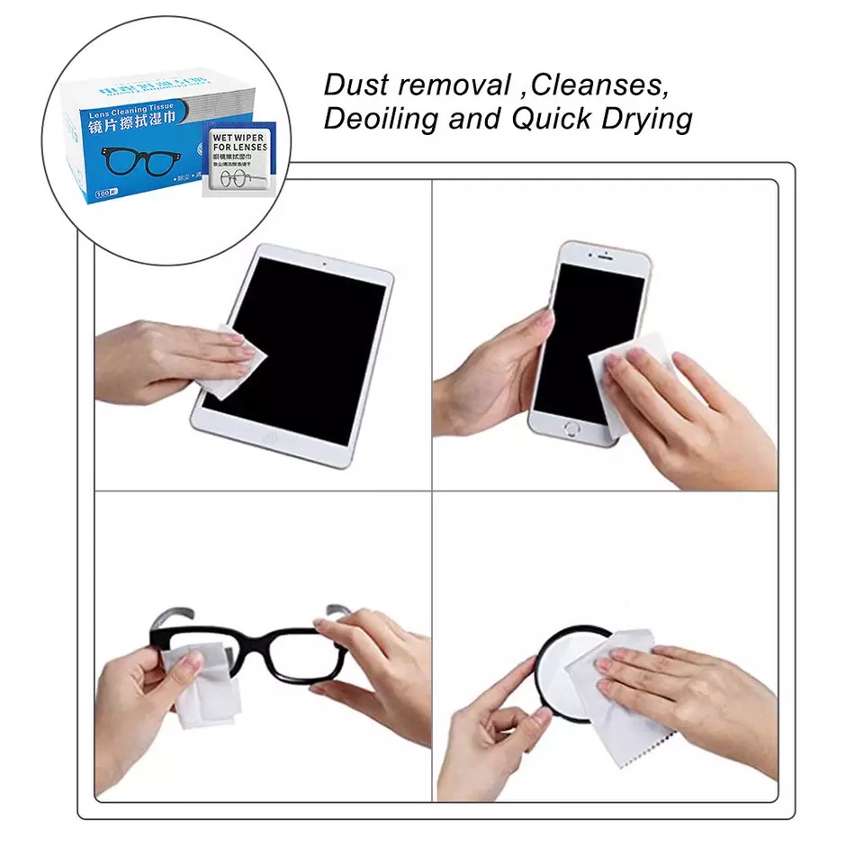 ผ้าเช็ดแว่นตา 100 ชิ้น  (พร้อมส่ง) กระดาษเช็ดแว่น  แผ่นเช็ดแว่น ที่เช็ดแว่นตา บรรจุ100ชิ้น glasses cleaning paper wipe phone cleaning paper