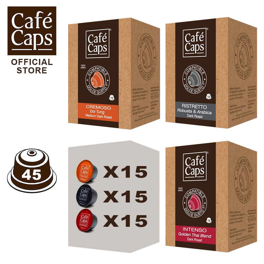 Dolce Gusto Compatible Coffee Capsule MIX (Ristretto, Doi Chang & Cremoso) - Cafecaps (1 Box X 15 Caps Each) | กาแฟแคปซูล รวมรส ราคา 709 บาท*ส่งฟรี