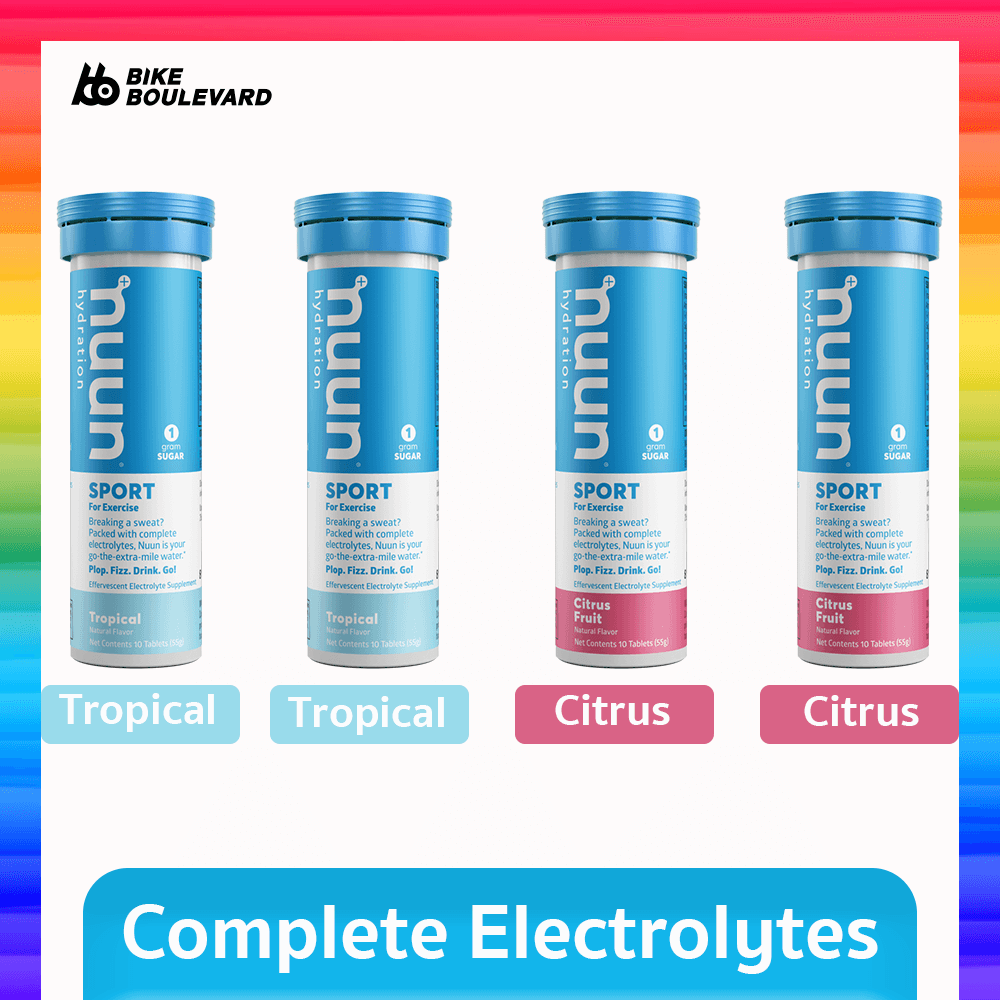 Nuun เครื่องดื่มผงอัดเม็ด 4 หลอด ประกอบด้วยรสชาติซิตรัส และ รสทรอพพิเคิล รสล่ะ 2 หลอด (2 Tropical and 2 Citrus Nuun Sport) น้ำตาลเพียง 1 กรัม เหมาะสำหรับนักกีฬา สามารถกันตะคริวได้ ป้องกันกล้ามเนื้ออ่อนแรง อ่อนล้า สินค้าอันดับหนึ่งใน USA