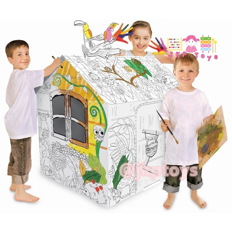 Todds & Kids Toys ของเล่นไม้เสริมพัฒนาการ DIY.บ้านกระดาษระบายสี บ้านระบายสี จรวดระบายสี เด็กเข้าไปในบ้านได้เลยค่ะ ความสูง 87 ซม