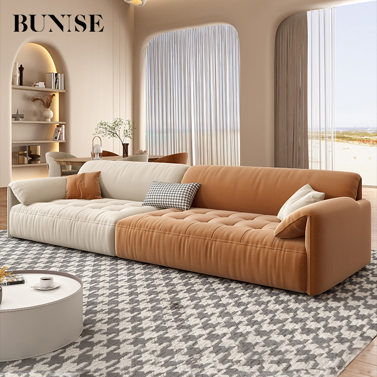รูปสินค้า Bunise Cream-Colored Fabric Sofa, Wabi-Sabi Style, Nano Fabric, Waterproof, Stain-Resistant, 4 Seats, Straight Arrangeme