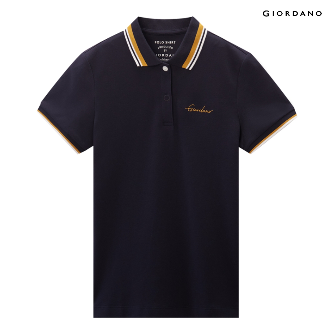 Giordano Women's Slim Lycra Pique Embroidery Polo (Signature) 05315256001 Women's Polo Shirt Giordano Shirt