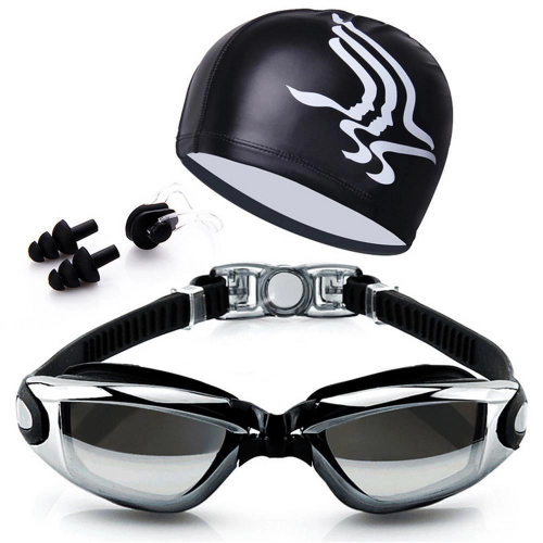 ชุดแว่นตาว่ายน้ำ Anti - FOG กันน้ำ อุปกรณ์เสริมว่ายน้ำ ชุดนุ่ม คลิปหนีบจมูก, ปลั๊กหู และหมวกว่ายน้ำ สำหรับสตรีและผู้ชาย