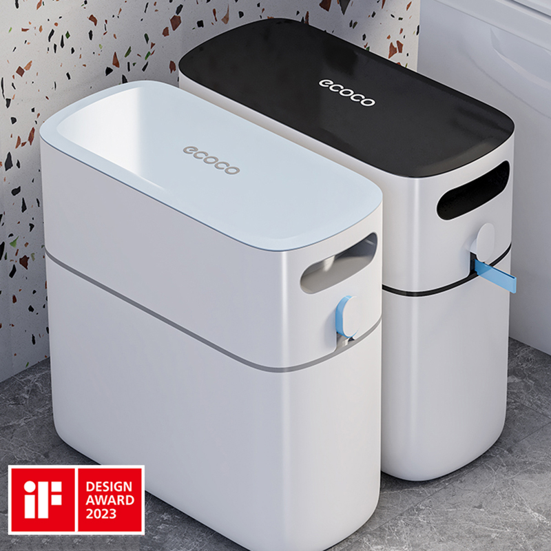 ECOCO Narrow Trash Can with Cover Aesthetic 8/12L Large Capacity Trash Bin For Bathroom Kitchen ราคา 95 บาท*ส่งฟรี