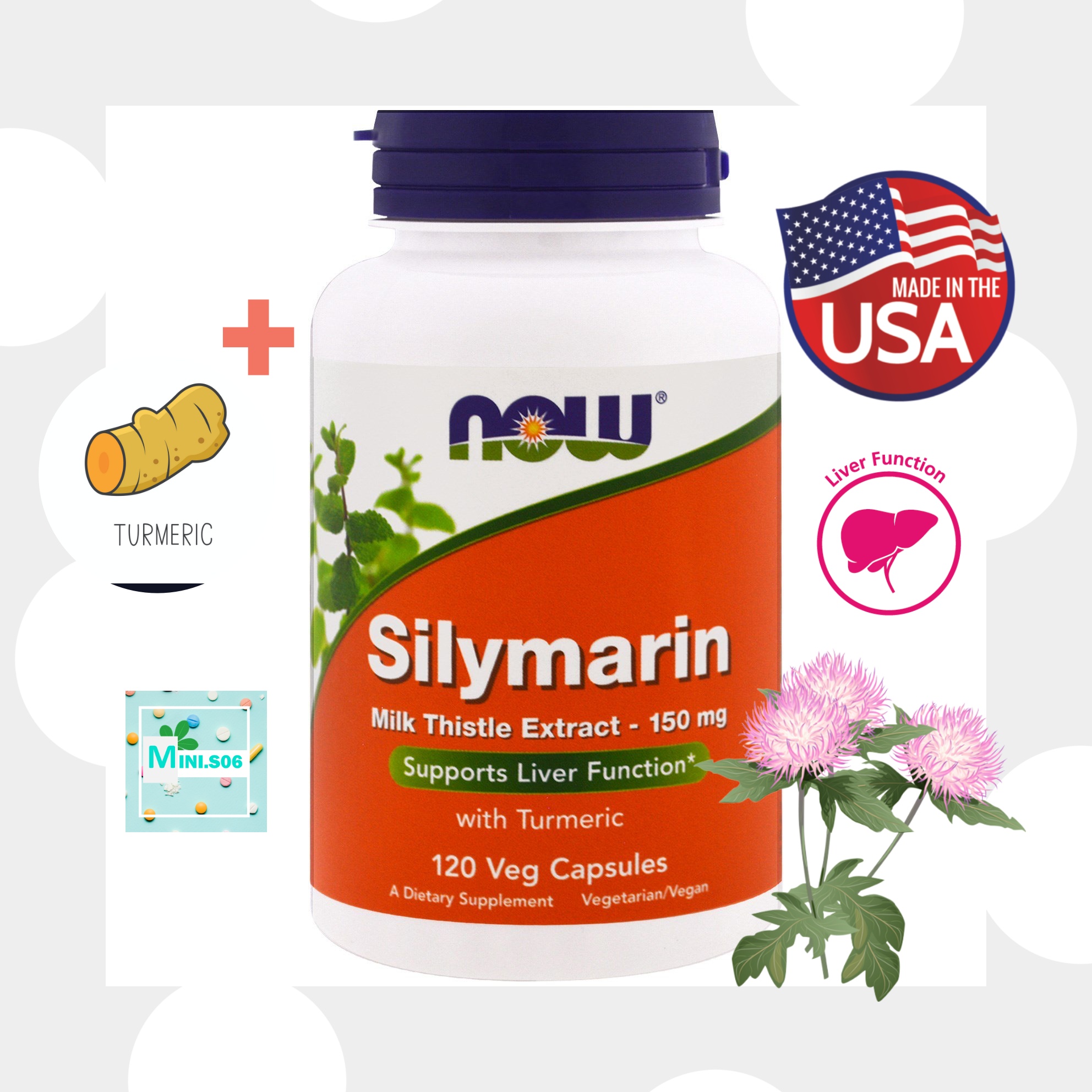 มิลค์ทิสเทิ้ล - Now Foods, Silymarin, Milk Thistle Extract (150 mg) x 120 Veg Capsules (detox สารพิษ))