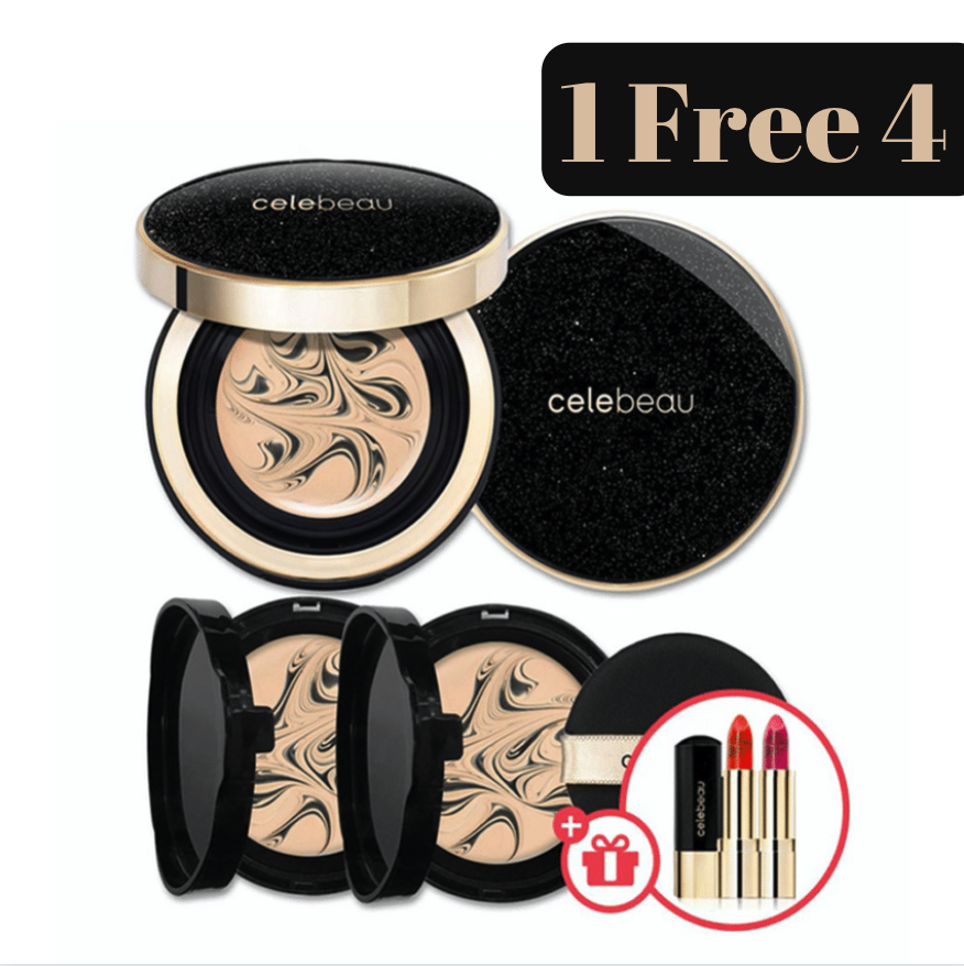 (หมดอายุ 29.08.2021) [1แถม4 รีฟิล2+ลิปสติก2แท่ง]แบล็คเซรั่มแพคเซ็ต คูชั่นพร้อมบำรุง เติมความชุ่มชื่น ตลับจริงพร้อมรีฟิล2ชิ้น เซเลบบลิว Celebeau Set