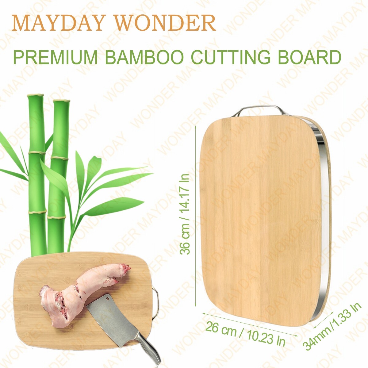 MAYDAY เขียงไม้ไผ่ เขียงไม้ มีด้าม ไม้ไผ่เขียงเขียงเขียง วัสดุแข็งหนาพิเศษขอบสแตนเลส Wood Cutting Board Premium Bamboo Cutting Board[In Stock&Fast Shipping]