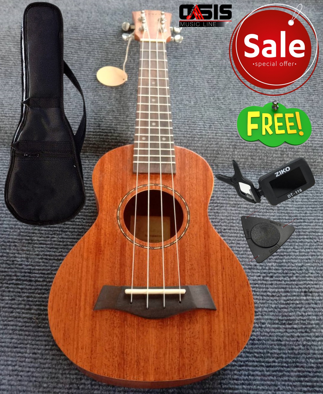 (ส่งทุกวัน) ukulele ไม้มะฮอกกานี UK-21 ((ฟรีกระเป๋า+เครื่องตั้งสาย+Pick)) อูคูเลเล่ UKULELE 21นิ้ว