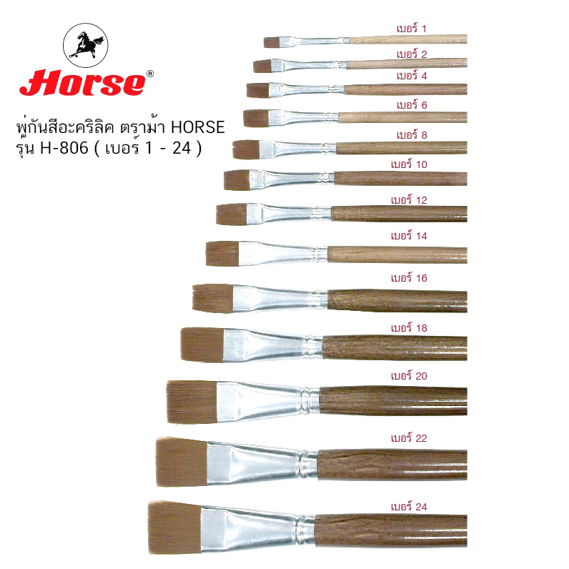 พู่กันสีอะคริลิค ตราม้า HORSE รุ่น H-806 ( เบอร์ 1 - 24 )