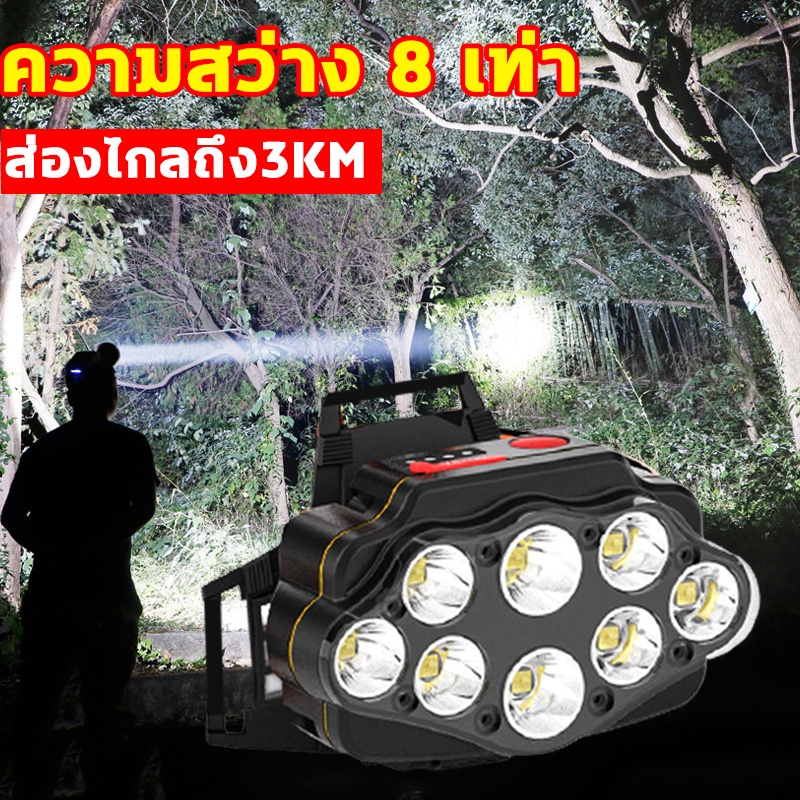 【BHQ FU】CODไฟฉายคาดหัว 8LED ไฟฉาย ไฟฉายแรงสูงหลอด แบตอึด ไฟฉายคาดหัวกันน้ำได ไฟคาดหัว ราคา 153 บาท*ส่งฟรี