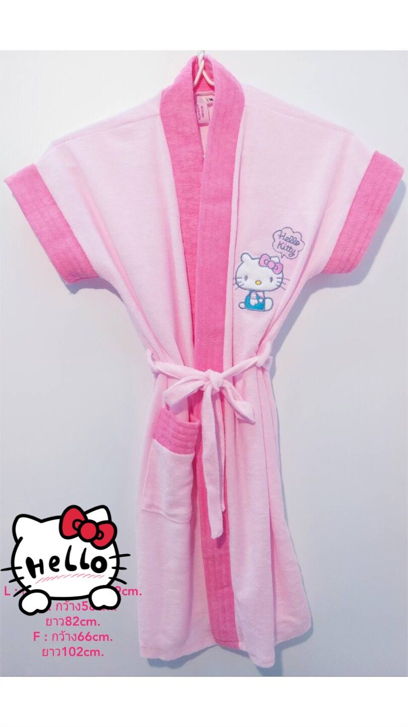 ชุดคลุมอาบน้ำ ชุดคลุมว่ายน้ำ  ลายการ์ตูนคิตตี้ของเด็ก/ผู้ใหญ่ สีชมพู-บานเย็น Bathrobe (Kitty Design) สินค้าขายดี
