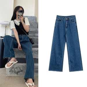 สินค้า Girls jeans 【S/M/L/XL】สาวยีนส์ กางเกงยีนส์สบาย ๆ กางเกงขากว้าง กางเกงฤดูร้อน สวมใส่สบายมาก