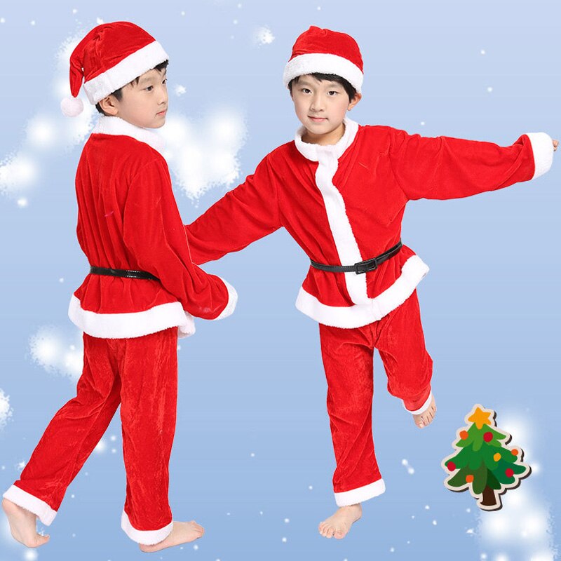ชุดซานตาครอสเด็กเซ๊ต 4 ชิ้น เสื้อ+กางเกง+หมวก+เข็มขัด ชุดซานตาครอสเด็กผู้ชาย สำหรับเด็กอายุ 3-5 ปี ( ชุดซานต้า ชุดซานต้าเด็ก