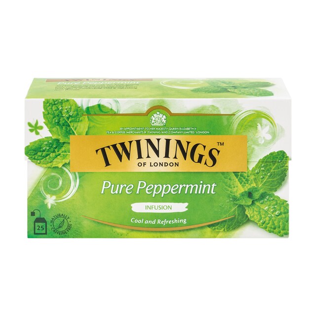 Twinings Pure Peppermint Tea ชา ทไวนิงส์ เพียว เปปเปอร์มินท์ 1 กล่อง [2กรัม 25 ซอง] ไม่มีคาเฟอีน ชาอังกฤษแท้ 100% Herb & Fruit Infusion สดชื่นจากใบเปปเปอร์มินท์