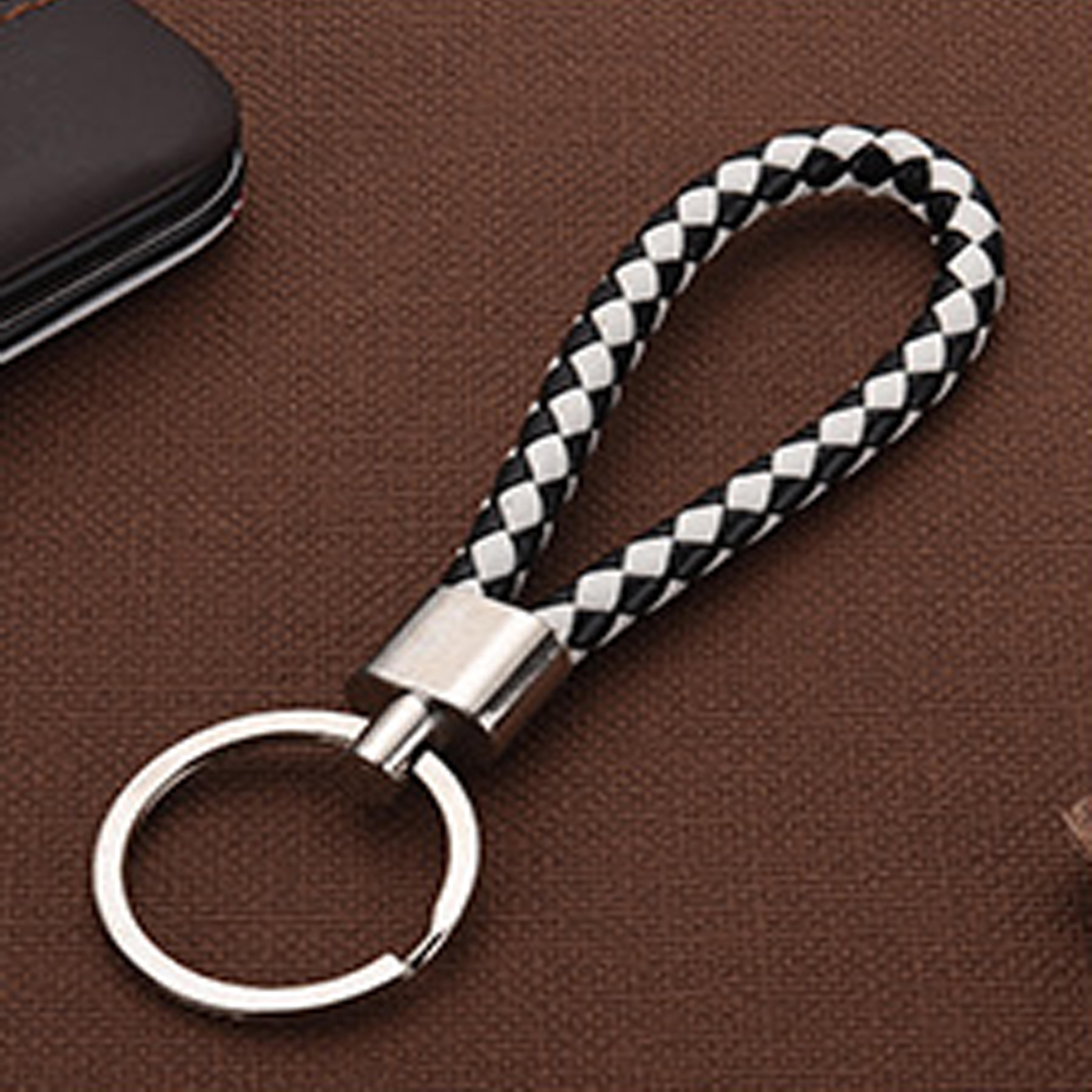 พวงกุญแจสร้างสรรค์  เชือกหนังถักด้วยมือ พวงกุญแจหัวอัลลอยใหม่ simple key chain