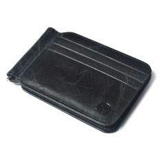 Vintage เงินกระเป๋าสตางค์ Slim กระเป๋าใส่บัตรดีไซน์เรียบง่าย RFID Blocking สีดำ-Intl