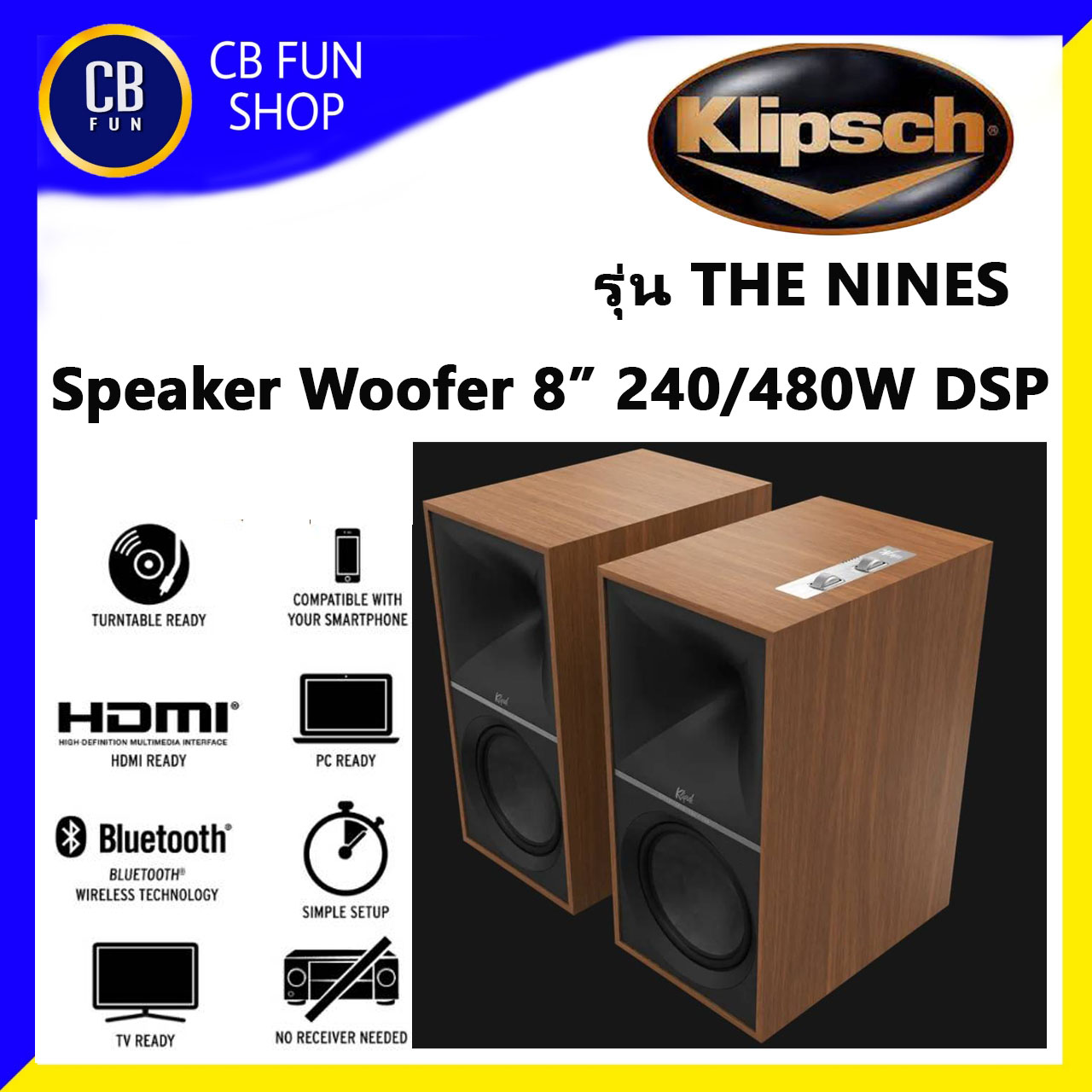 KLIPSCH THE NINES ตู้ลำโพง 8 นิ้ว 480 วัตต์ เสียงกลาง วอลนัท วินเทจ Wireless BT สินค้าใหม่ ออกบิลเวตได้ ของแท้100% ราคา 65,880 บาท*ส่งฟรี