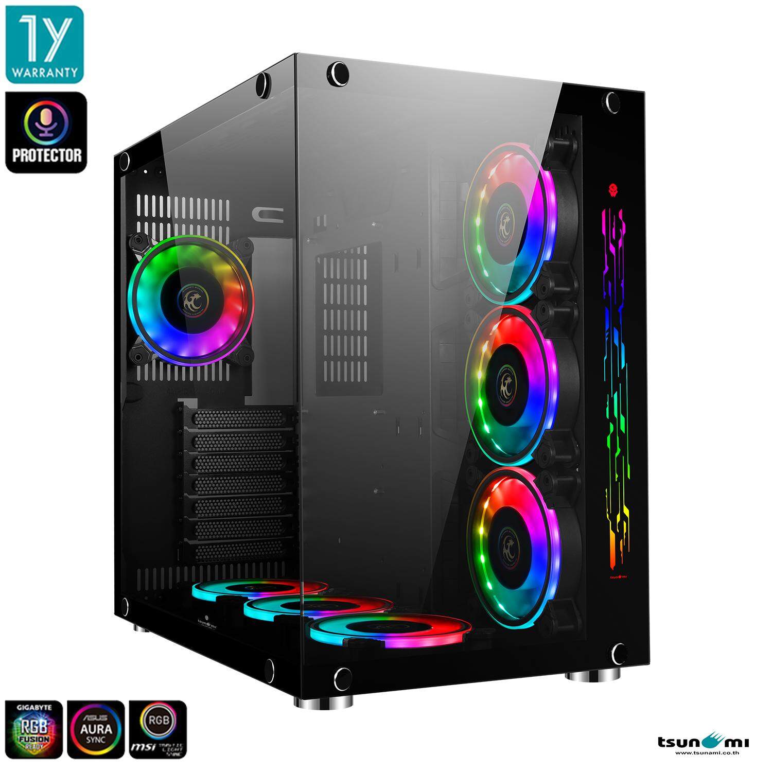Tsunami Protector Vision Sound Sync ARGB Panorama Tempered Glass ATX Gaming Case with Protector 1262 12CM ARGB Cooling Fan*7