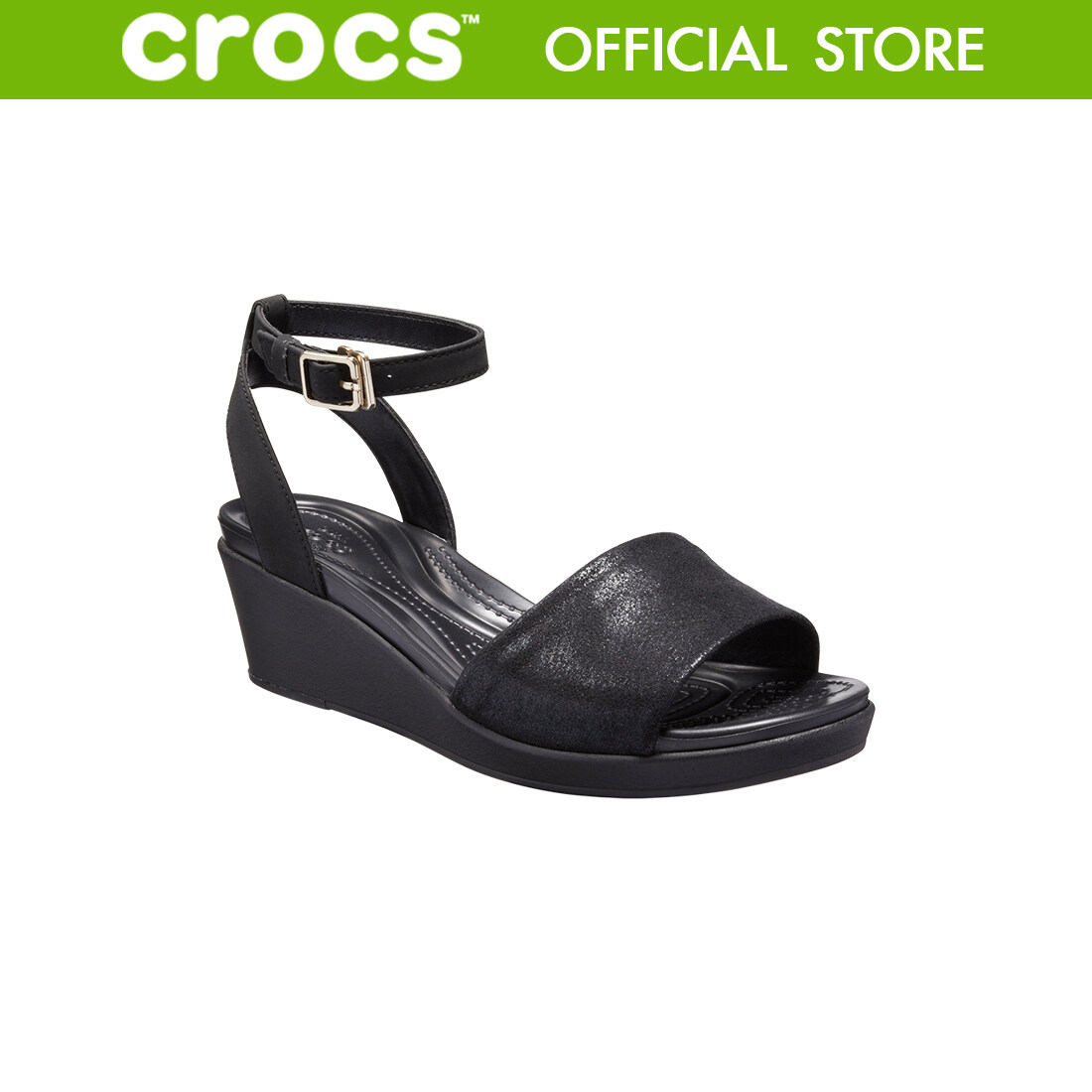 CROCS Leigh Ann Shimmer Ankle Strap Wedge รองเท้าลำลองผู้หญิง