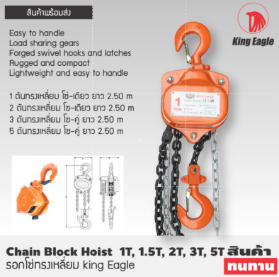 รอกโซ่ ตรา King Eagle รุ่นงานหนัก 1 ตัน 2 ตัน 3 ตัน 5 ตัน ราคา 2,590 บาท*ส่งฟรี