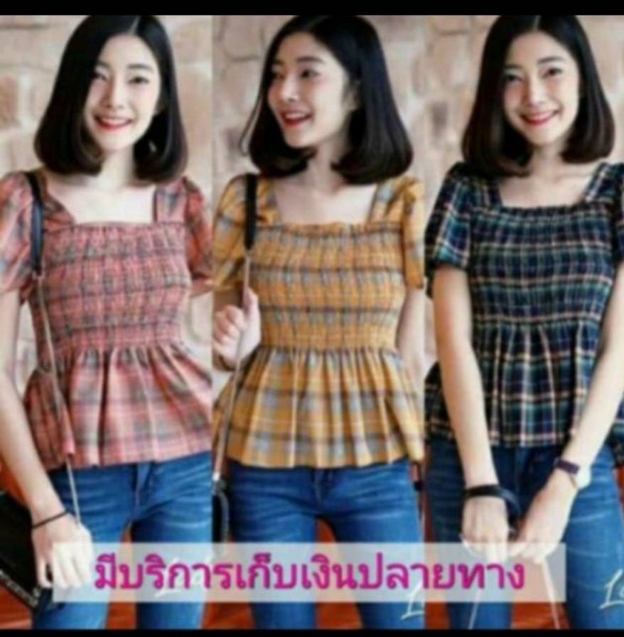 เสื้อคอเหลี่ยมแขนตุ๊กตา เสื้อยืดเกาหลี เสื้อ น่ารัก สไตล์เกาหลี by Cher Bell