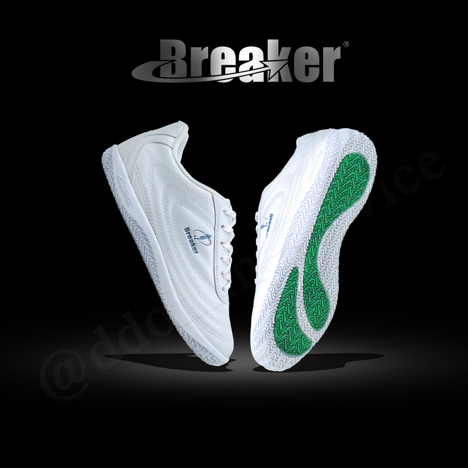 Breaker รองเท้าผ้าใบ พืนฟุตซอล ของแท้ Bk-30 สีขาว-สีดำ Size 33-42 New