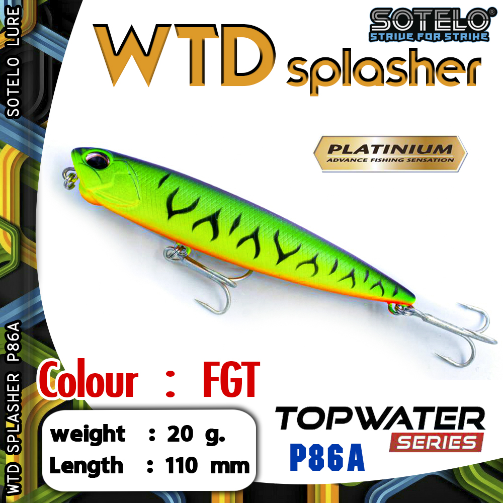 อุปกรณ์ตกปลา เหยื่อปลั๊ก เหยื่อปลอม SOTELO - รุ่น WTD SPLASHER P86A (110mm)