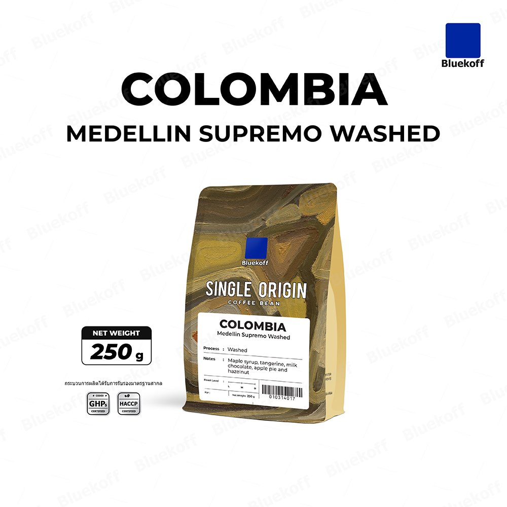 Bluekoff เมล็ดกาแฟ อราบิก้า 100% Colombia Medellin Supremo Washed ขนาด 250 กรัม ราคา 343 บาท*ส่งฟรี