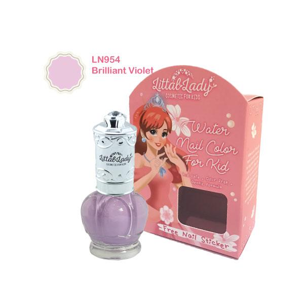 Littal Lady ยาทาเล็บเด็ก พร้อมสติ๊กเกอร์ติดเล็บ ปลอดสารพิษ สีม่วงอ่อนพาสเทล ไม่มีกลิ่นเหม็น ล้างออกได้ด้วยน้ำเปล่า