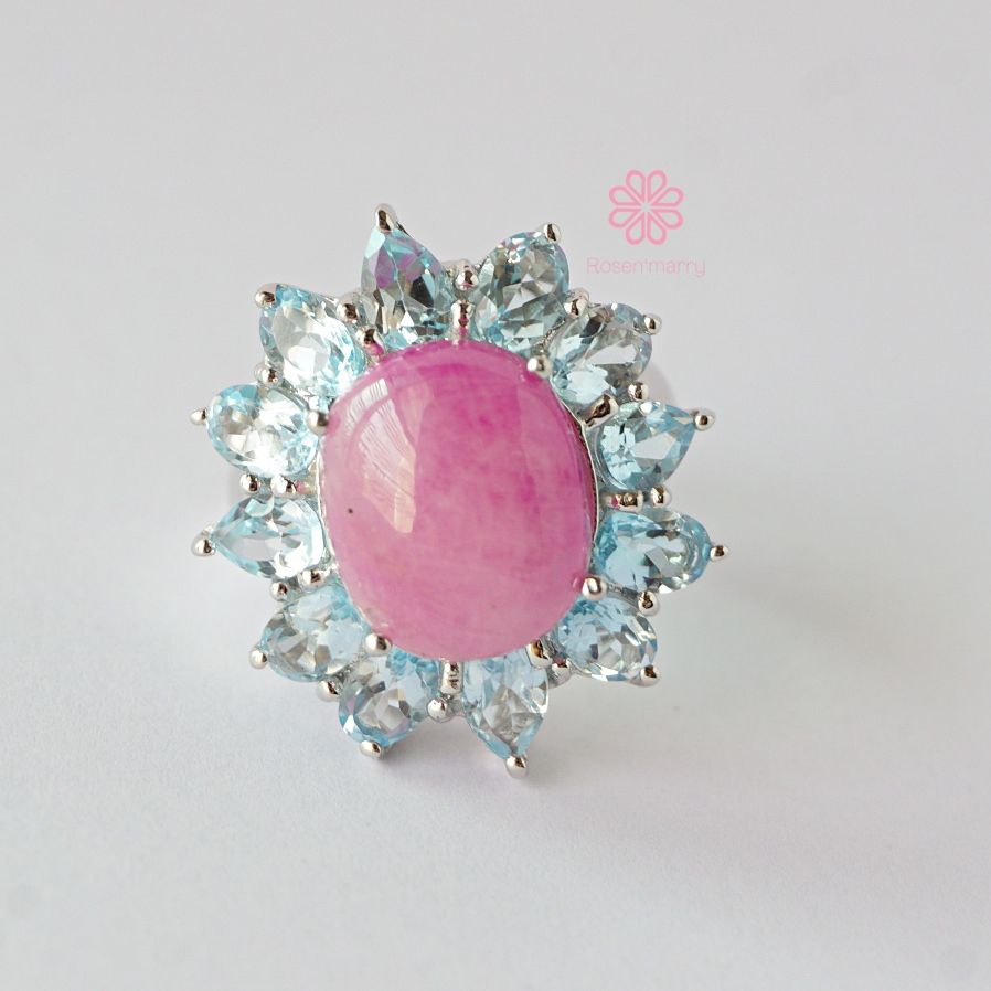 Natural Ruby and Topaz total 30 Cts Ring Sterling Silver925 With Whitegold Plated. ราคา 3,910 บาท*ส่งฟรี