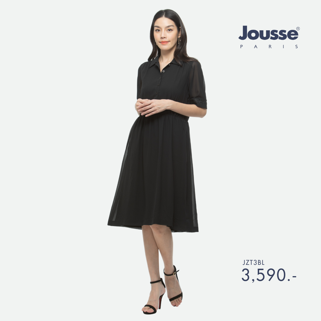 ชุดเดรส Jousse Business Dress เดรสสีดำ แขนสามส่วน จั๊มเอว แต่งกระดุมทอง (JZT3BL) ราคา 2,692 บาท*ส่งฟรี