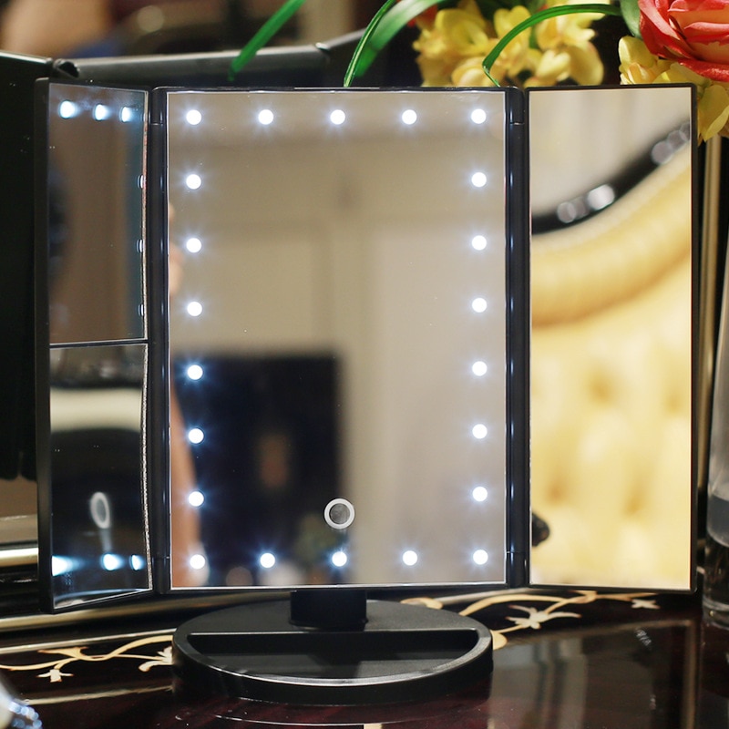 (ส่งจากไทย) LED Makeup Mirror Vanity Light Magnifying Floding Countertop Touch Screen Cosmetic 10x Magnifier Small Mirror Beauty