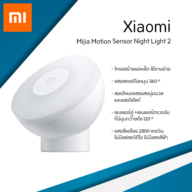 Xiaomi Yeelight Night Light 2 Global Version Mijia ไฟกลางคืน 2 เซนเซอร์ตรวจจับแสง 360 องศาการหมุนปรับระดับความสว่างได้ 2 ระดับสีขาว