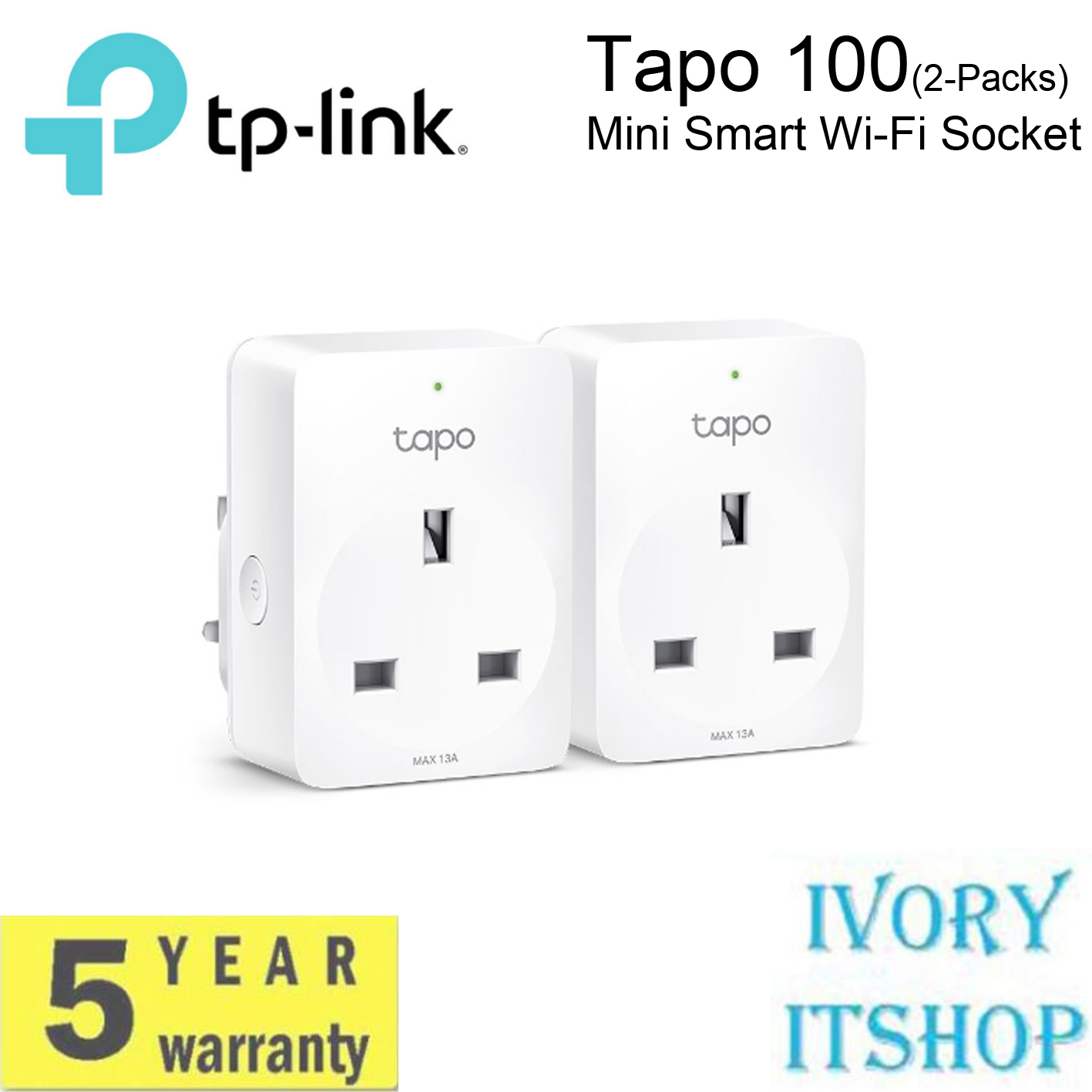 TP-Link Tapo P100 (2-pack) Mini Smart Wi-Fi Socket P100 （2P）/ivoryitshop ราคา 599 บาท*ส่งฟรี