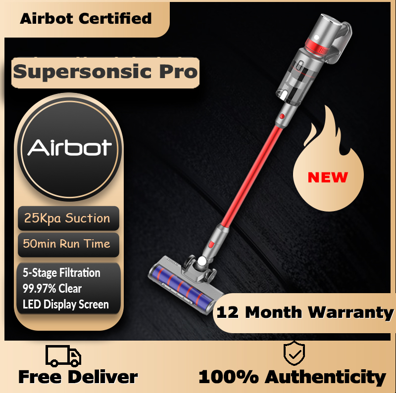 Airbot Supersonics PLUS 25000Pa Cordless Vacuum LED Display Visual Feedbacks Cleaning Floor Light Streamline Vacuum Cleaner Best Work with Airbot Robot Robotic Vacuum