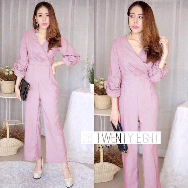 J4317 Jumpsuit จั๊มสูท แขนแต่งเรเยอร์ ขายาว