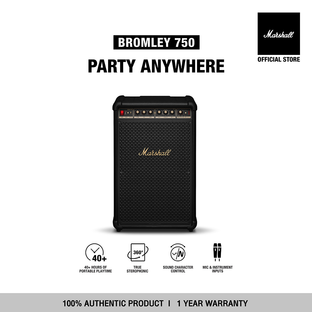 [NEW ARRIVAL] MARSHALL BROMLEY 750 BLACK AND BRASS - 1 Year Warranty + Free Shipping Throughout Thailand (Bluetooth Speaker, Portable Speaker, Genuine Marshall Speaker, Party Speaker)