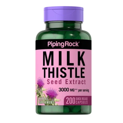 PipingRock Milk Thistle Seed Extract 3000 mg (per serving), 200 Quick Release Capsules