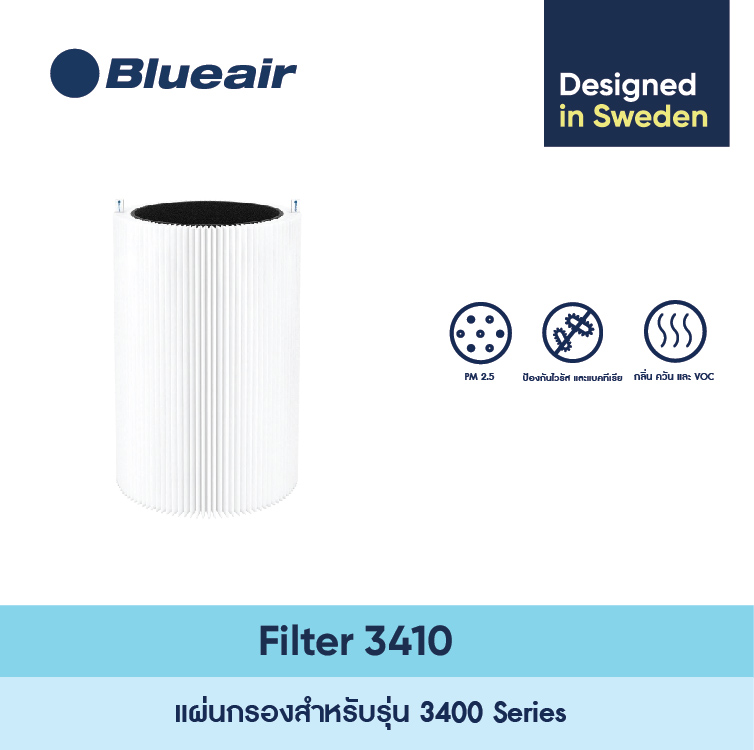 Blueair ไส้กรองอากาศ แผ่นกรองอากาศ Blue 3410 Auto Particle + Carbon Filter สำหรับรุ่น Blue 3410 กรอง PM2.5 กรองแบคทีเรียและไวรัส ราคา 3,150 บาท*ส่งฟรี