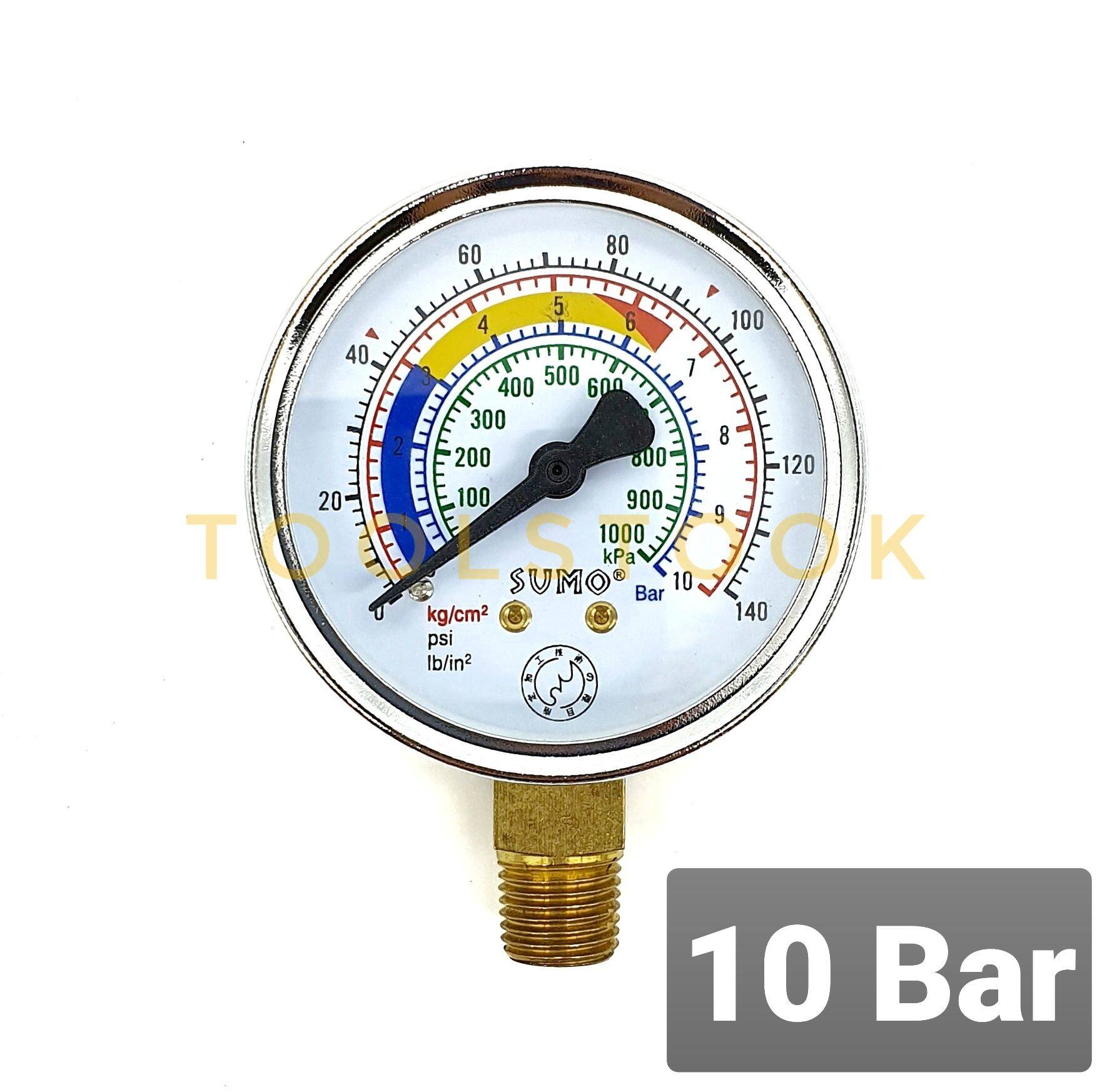 เกจวัดแรงดัน (Pressure Gauge) SUMO หน้าปัด 2.5  (63mm.) เกลียวออกล่าง BSPT 1/4   ขนาด 0-10 Bar