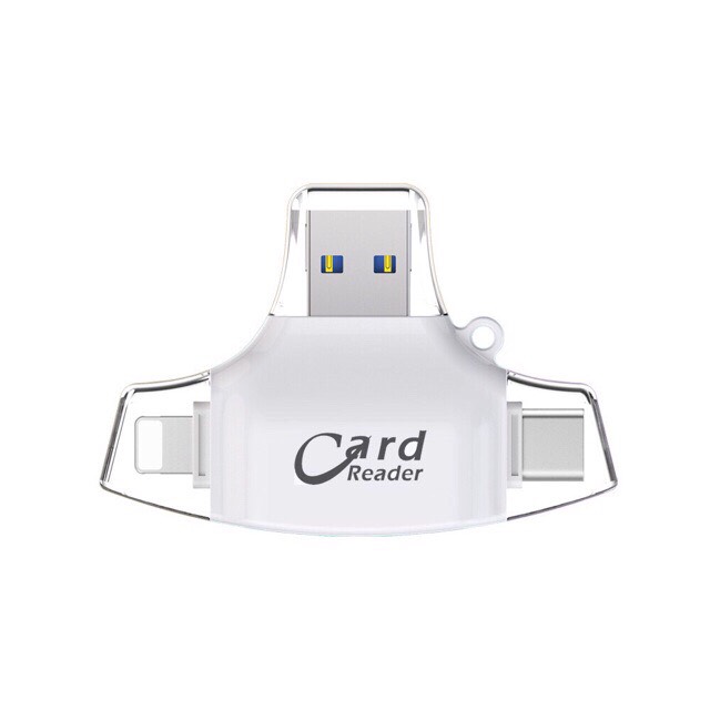 R013?idragon 4-in-1 OTG Card Reader Mini USB 2.0 TF SD Card Slot for Lighting/Type-c/Micro USB/USB 2.0 การ์ดรีดเดอร์