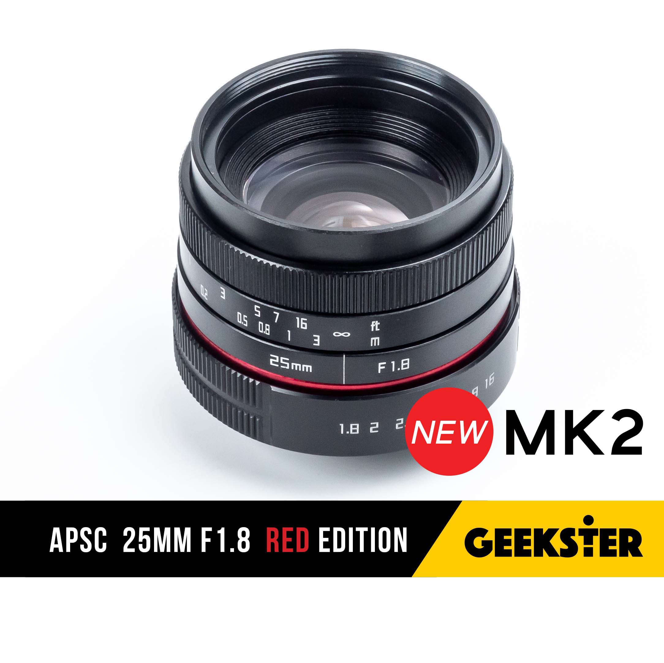 ✨ เลนส์ละลาย ✨ ฮิตสุดๆ APSC 25mm f1.8 สำหรับกล้อง Mirrorless ( FUJI / OLYMPUS / SONY / PANASONIC / CANON / NIKON ) ( เลนส์หลังละลาย เลนส์มือหมุน เลนส์ หน้าชัดหลังเบลอ ) ( สำหรับ กล้อง ฟูจิ โซนี่ แคนนอน เมาท์ FX M43 E EOS M Mount ) ( 25 mm f 1.8 Geekster ) ราคา 1,490 บาท*ส่งฟรี