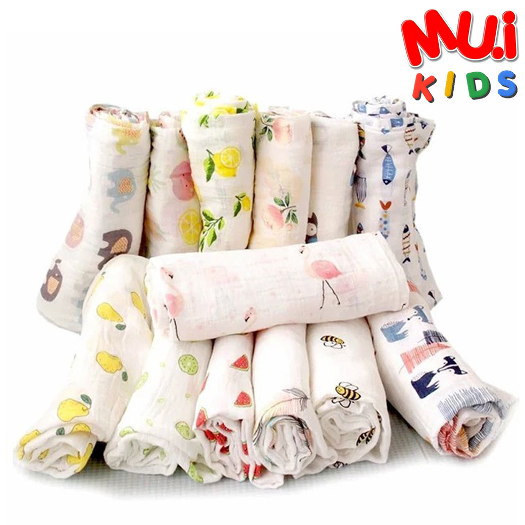 muikids ผ้ามัสลิน ผ้าอ้อม ผ้าห่อตัวเด็ก ผ้าห่มเด็ก  คอตต้อนออร์แกนิก 100%