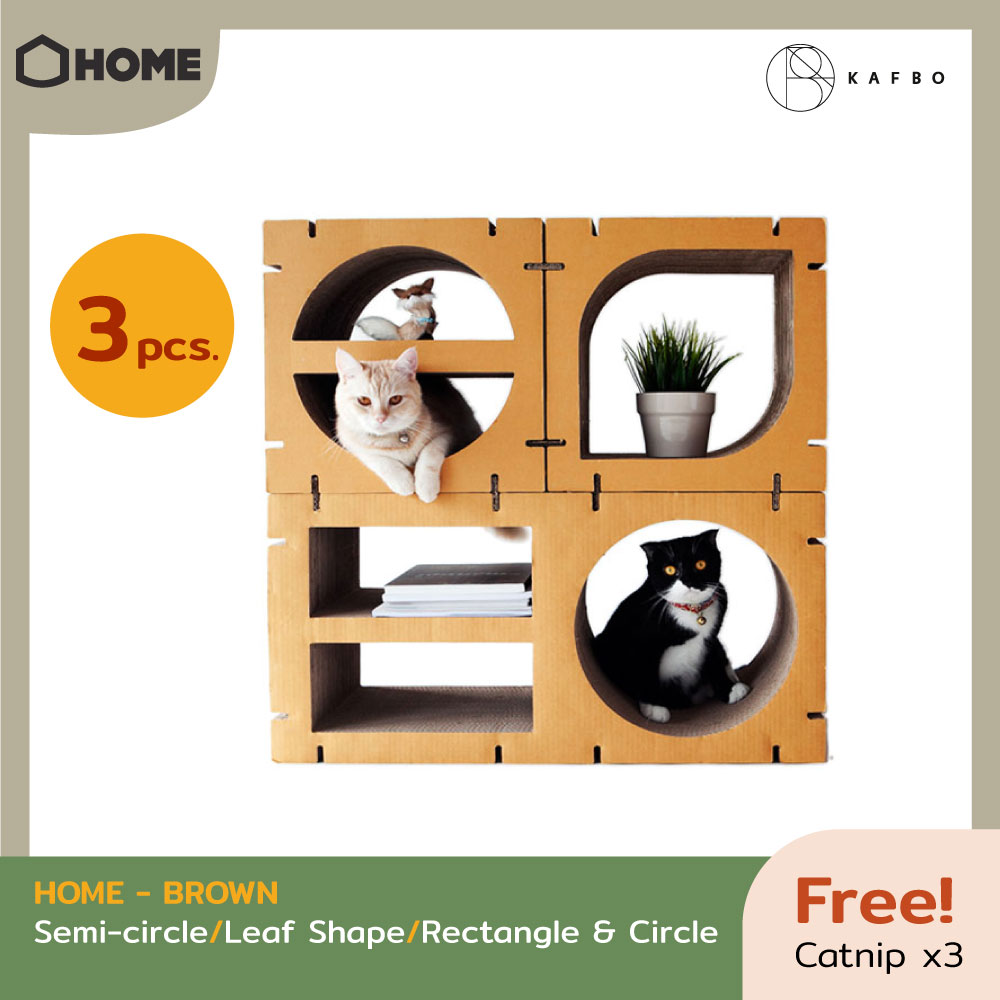 KAFBO Cat Scratching Furniture HOME 3 pcs Set – Brown ที่ลับเล็บแมว ที่ฝนเล็บแมว ที่ข่วนเล็บแมว ที่นอนแมว บ้านแมว ของเล่นแมว คอนโดแมว ของเล่นแมว ราคา 2,890 บาท*ส่งฟรี
