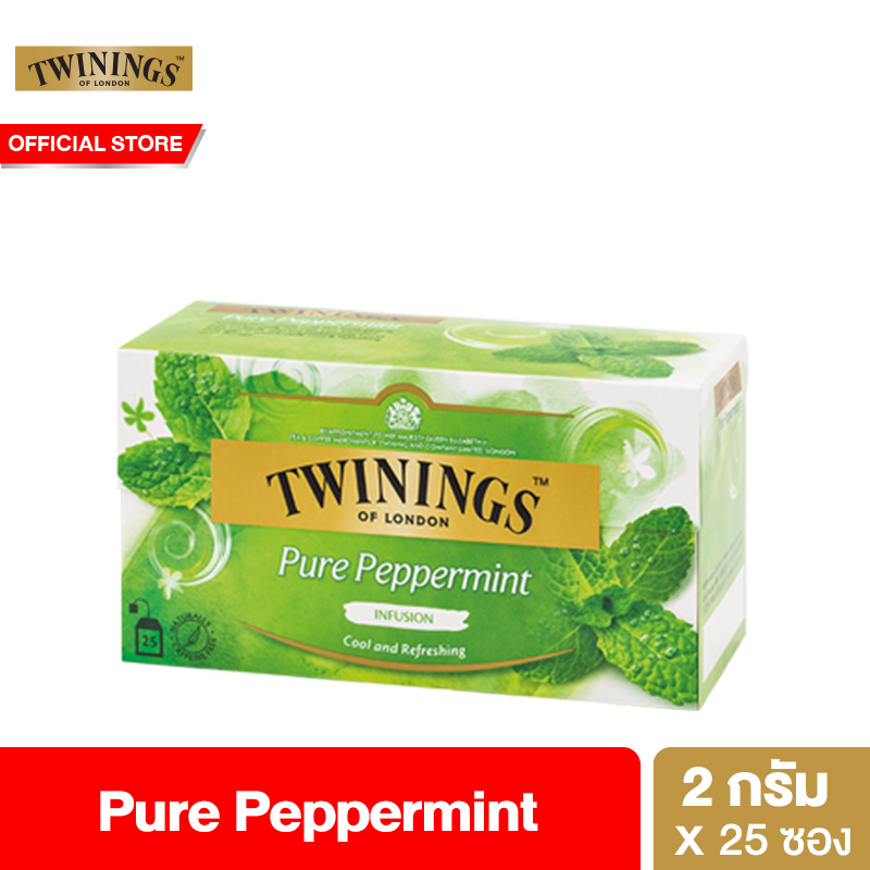 ทไวนิงส์ เครื่องดื่ม เพียว เปปเปอร์มินท์ ชนิดซอง 2 กรัม แพ็ค 25 ซอง Twinings Pure Peppermint 2 g. Pack 25 Tea Bags