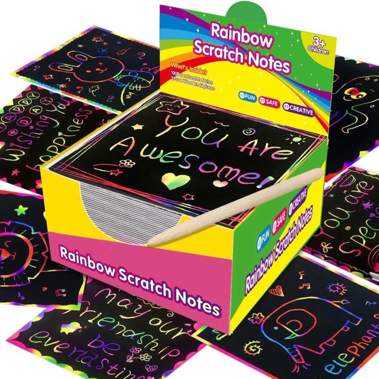 Set 100 แผ่น กระดาษขูดสีรุ้ง กระดาษขูดสีสายรุ้ง ของเล่นกระดาษขูดสี Magic Scratch Art ภาพขูดสี แผ่นขูดภาพวิว DIY ของเล่นฝึกสมาธิ เสริมพัฒนาการเด็ก ของเล่นเด็ก